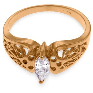 0.2 Carat 14K Solid Rose Gold Filigree Ring Natural White Topaz