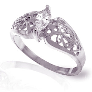 0.2 Carat 14K Solid White Gold Filigree Ring Natural White Topaz