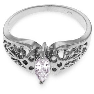 0.2 Carat 14K Solid White Gold Filigree Ring Natural White Topaz