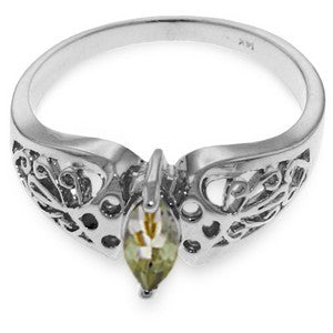 0.2 Carat 14K Solid White Gold Filigree Ring Green Amethyst