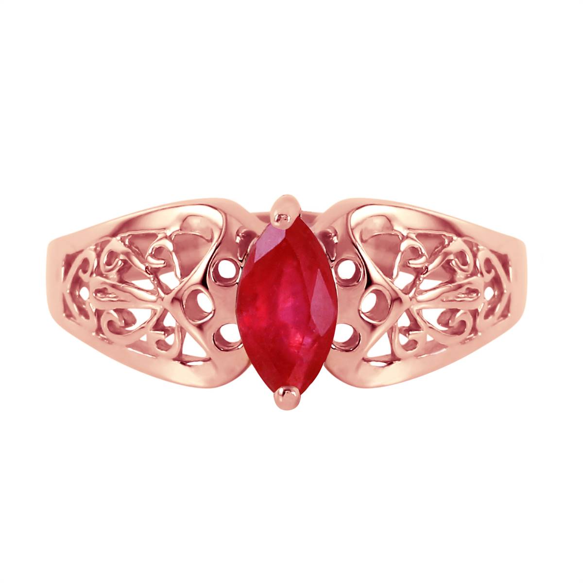 0.2 Carat 14K Solid Rose Gold Filigree Ring Natural Ruby