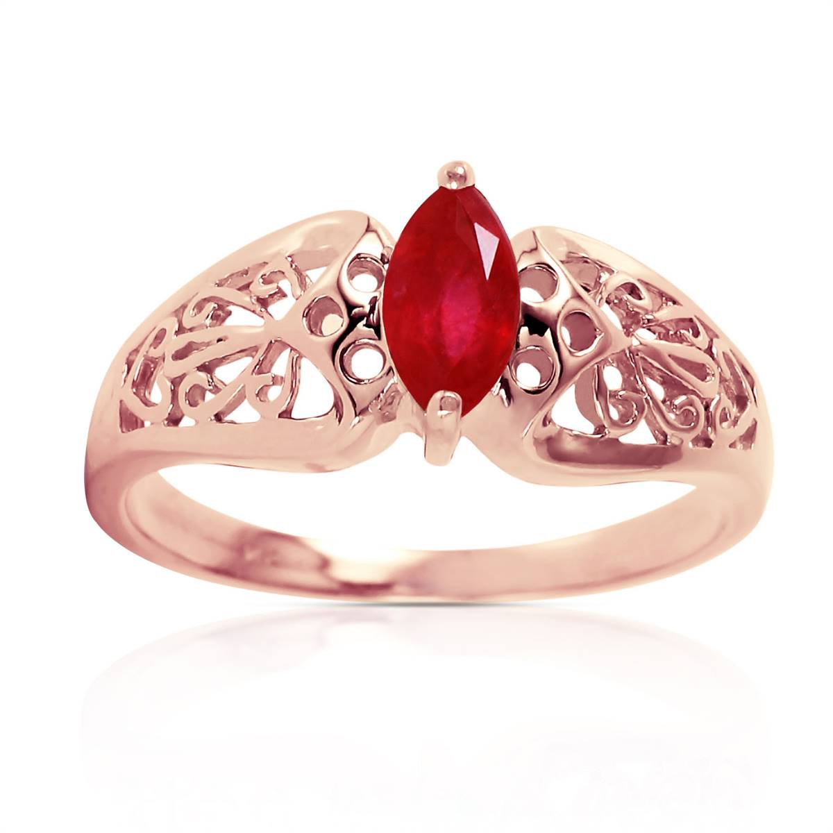 0.2 Carat 14K Solid Rose Gold Filigree Ring Natural Ruby