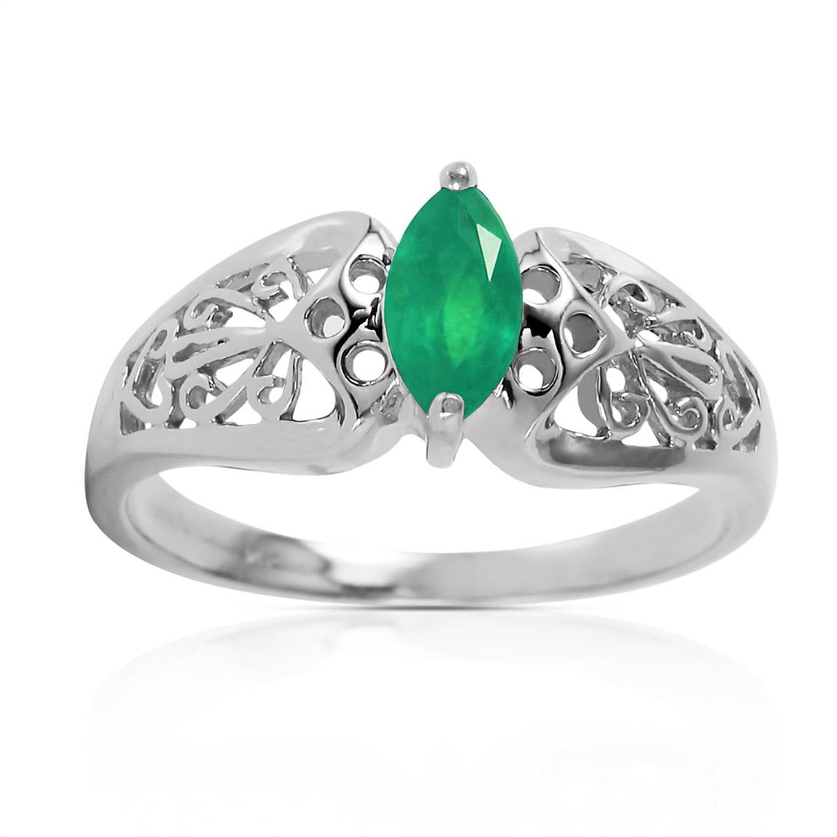 0.2 Carat 14K Solid White Gold Sailing In The Wind Emerald Ring