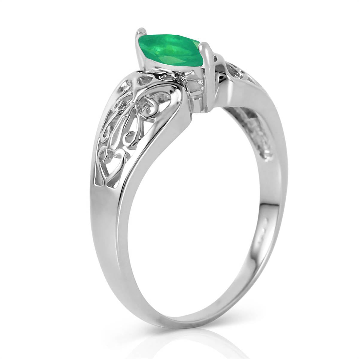 0.2 Carat 14K Solid White Gold Sailing In The Wind Emerald Ring