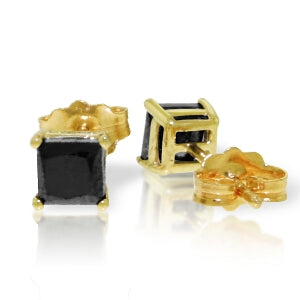 1 Carat 14K Solid Yellow Gold Stud Earrings Natural Black Diamond