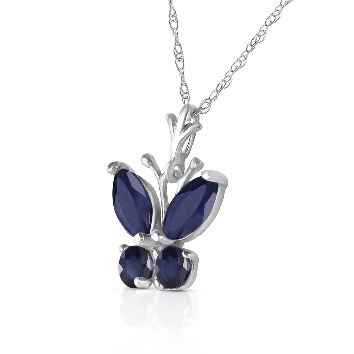 0.6 Carat 14K Solid White Gold Butterfly Necklace Natural Sapphire
