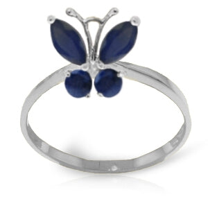 0.6 Carat 14K Solid White Gold Butterfly Ring Natural Sapphire