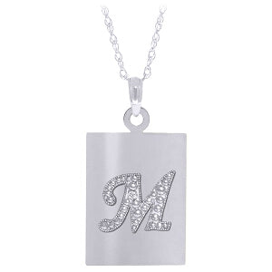 0.01 Carat 14K Solid White Gold Initial Necklace Diamond