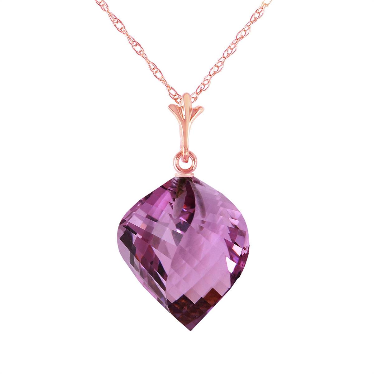 10.75 Carat 14K Solid Rose Gold Necklace Twisted Briolette Amethyst