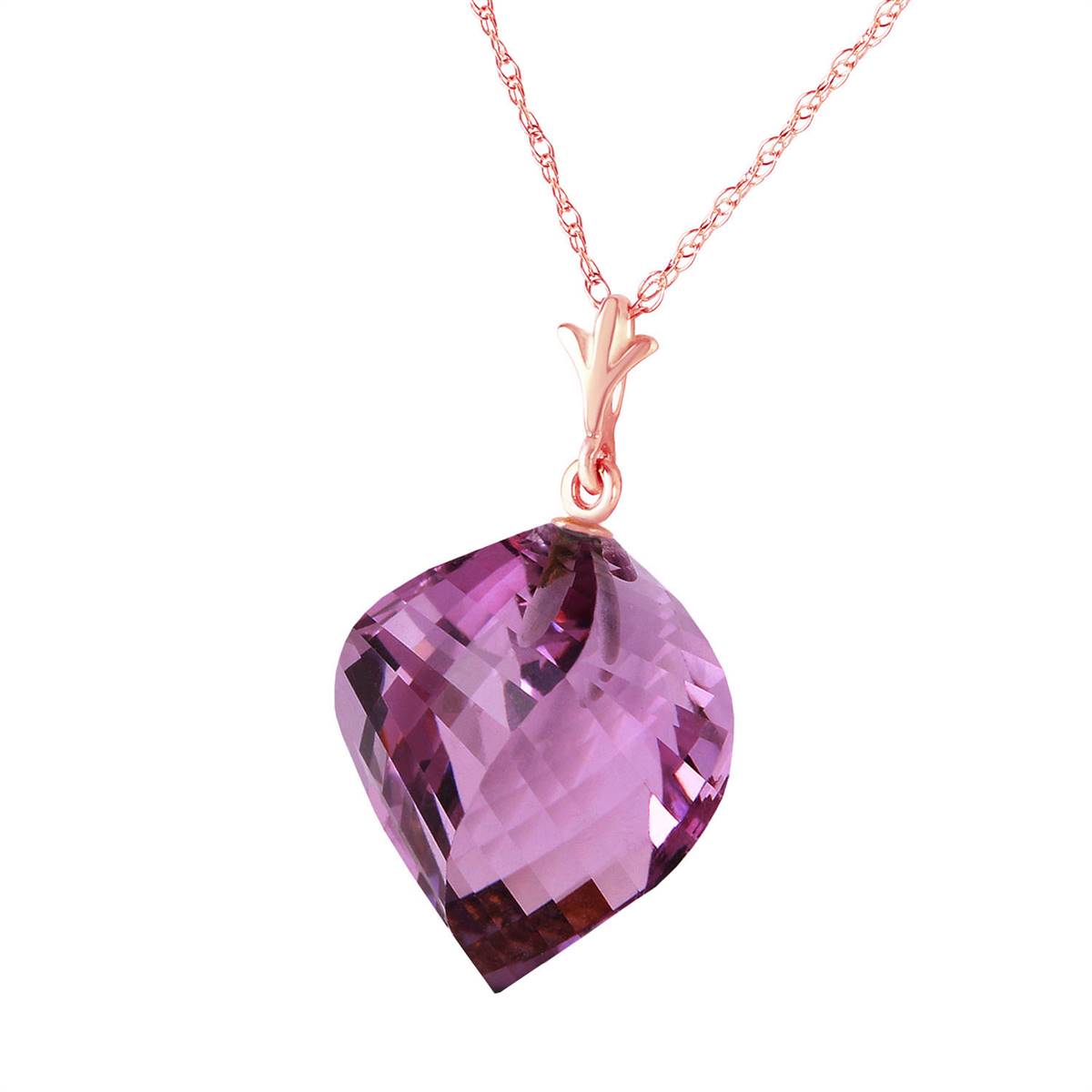 10.75 Carat 14K Solid Rose Gold Necklace Twisted Briolette Amethyst