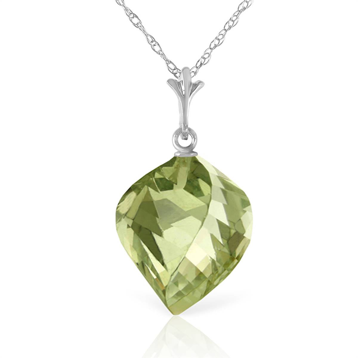 13 Carat 14K Solid White Gold Necklace Twisted Briolette Green Amethyst