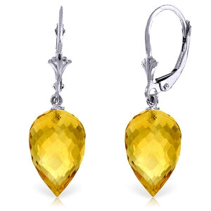 19 Carat 14K Solid White Gold Pointy Briolette Drop Citrine Earrings