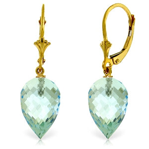 22.5 Carat 14K Solid Yellow Gold Pointy Briolette Drop Blue Topaz Earrings