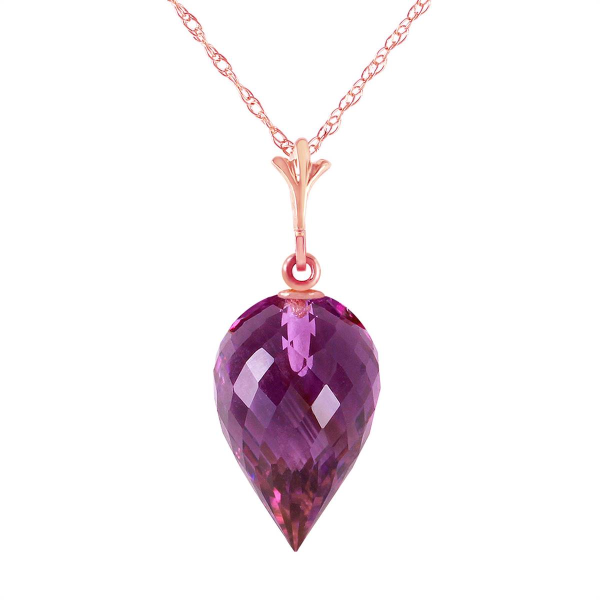 9.5 Carat 14K Solid Rose Gold Necklace Pointy Briolette Drop Amethyst