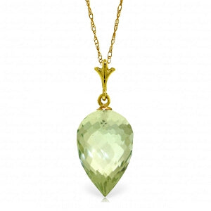 9.5 Carat 14K Solid Yellow Gold Necklace Pointy Briolette Drop Green Amethyst