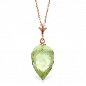 9.5 Carat 14K Solid Rose Gold Necklace Pointy Briolette Drop Green Amethyst