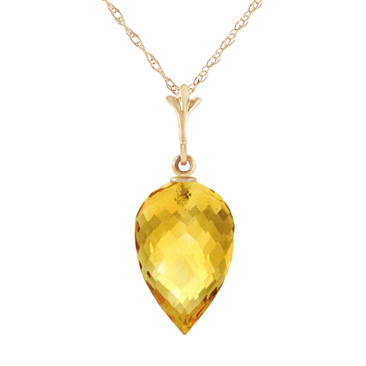9.5 Carat 14K Solid Yellow Gold Necklace Pointy Briolette Drop Citrine