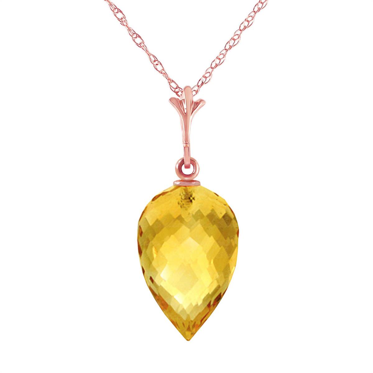 9.5 Carat 14K Solid Rose Gold Necklace Pointy Briolette Drop Citrine