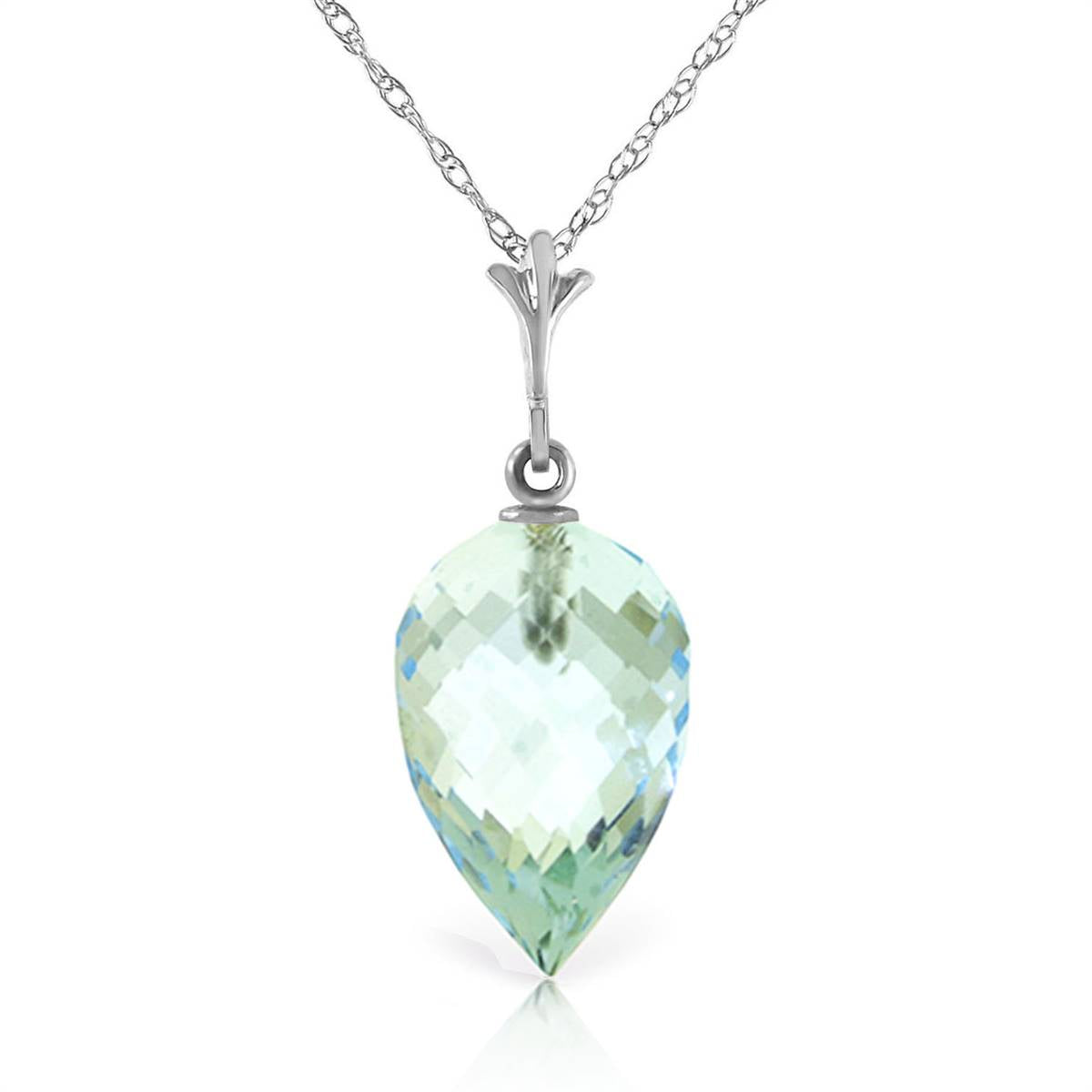 11.25 Carat 14K Solid White Gold Necklace Pointy Briolette Drop Blue Topaz