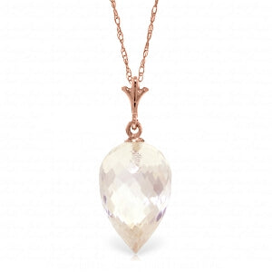 12.25 Carat 14K Solid Rose Gold Necklace Pointy Briolette Drop White Topaz