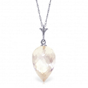 12.25 Carat 14K Solid White Gold Necklace Pointy Briolette Drop White Topaz