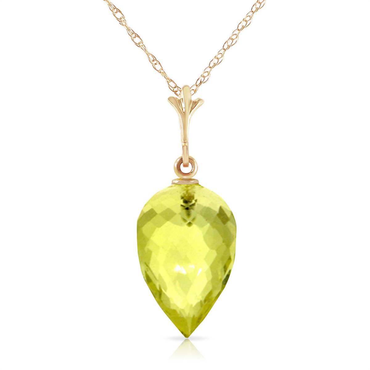 9 Carat 14K Solid Yellow Gold Necklace Pointy Briolette Drop Lemon Quartz