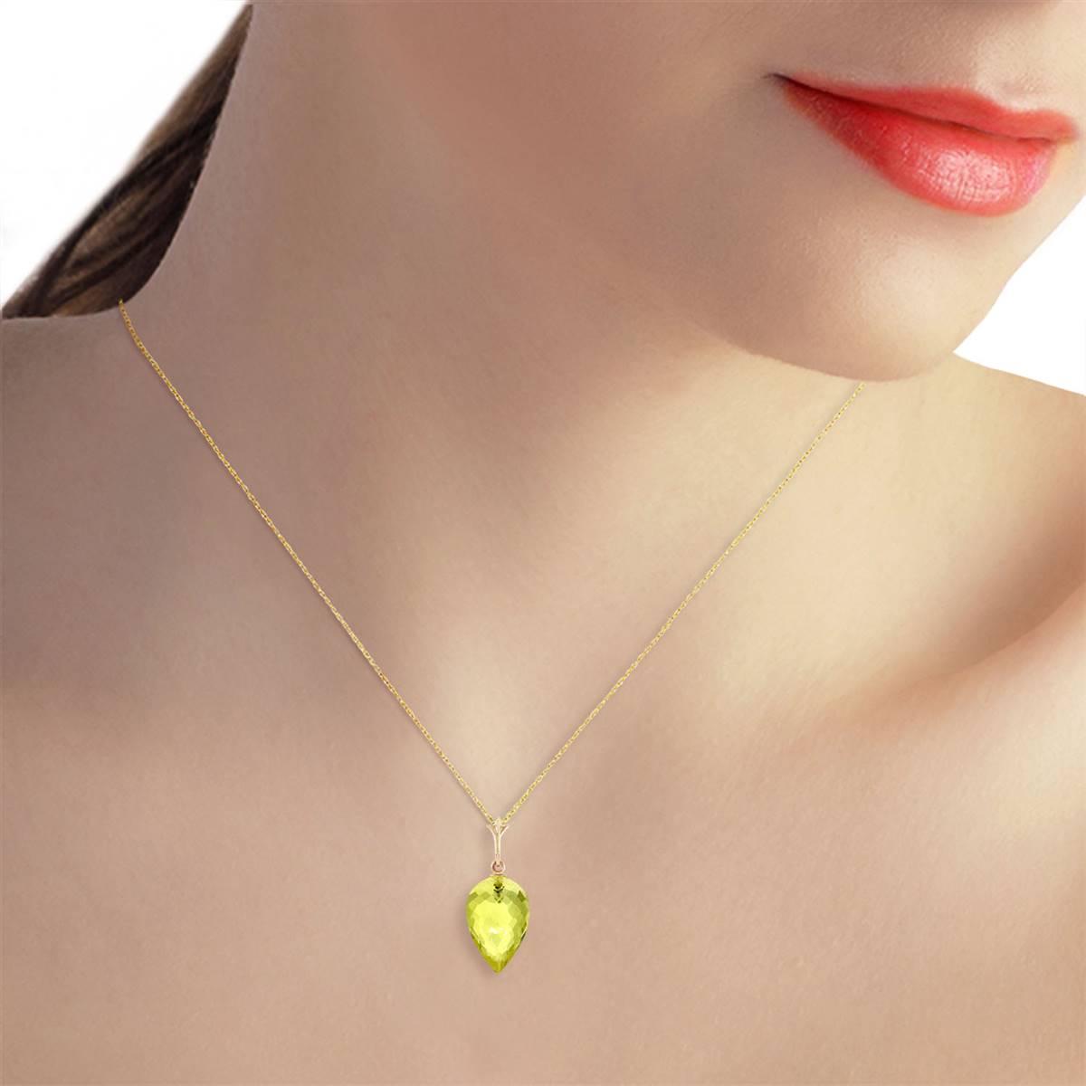 9 Carat 14K Solid Yellow Gold Necklace Pointy Briolette Drop Lemon Quartz