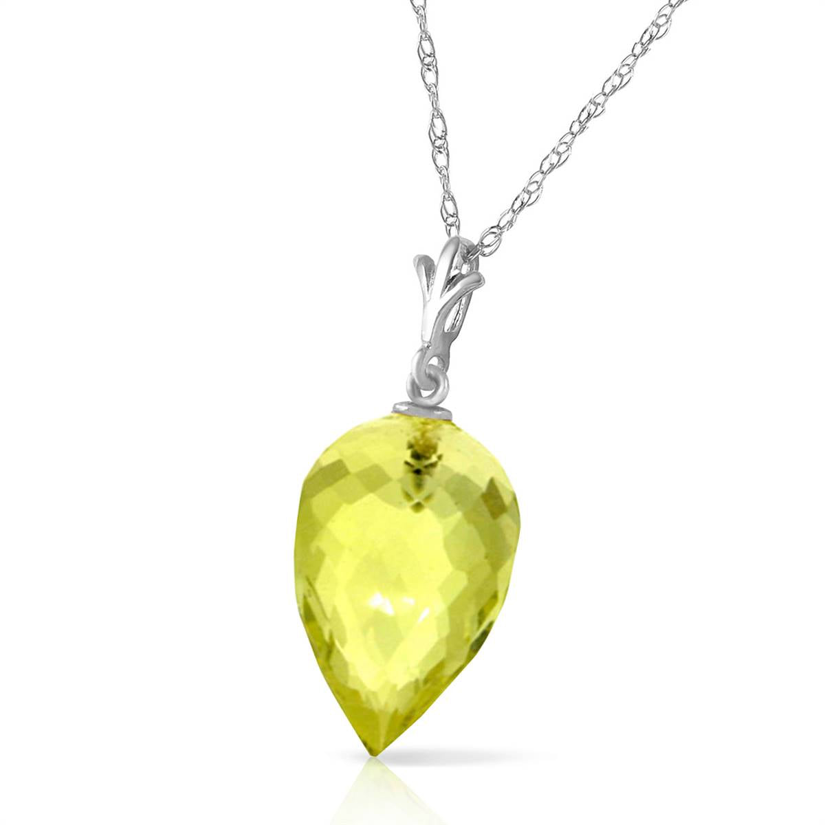 9 Carat 14K Solid White Gold Necklace Pointy Briolette Drop Lemon Quartz