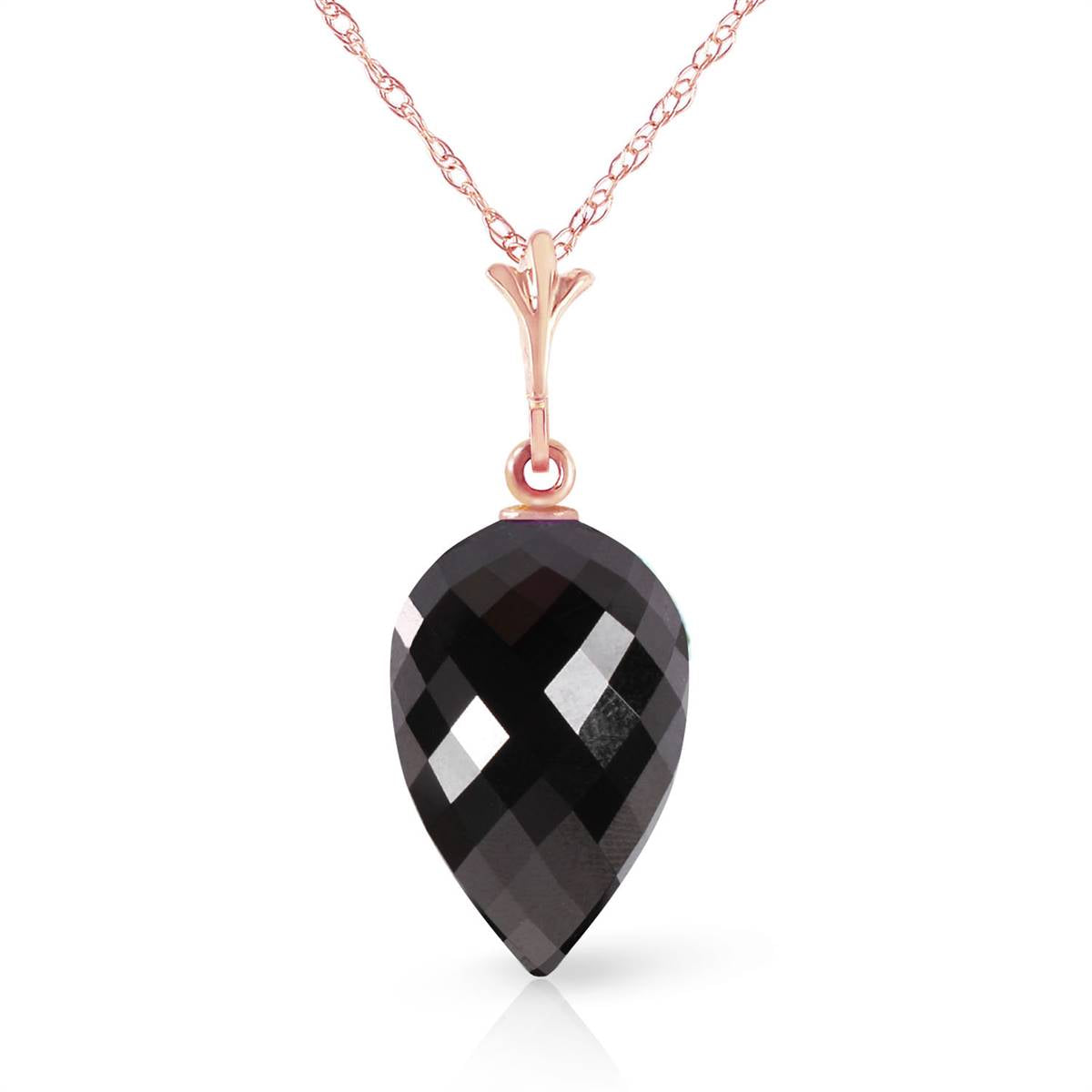 12.25 Carat 14K Solid Rose Gold Necklace Pointy Briolette Drop Black Spinel