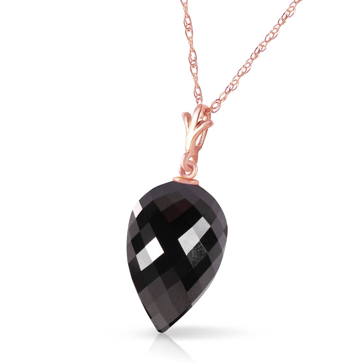 12.25 Carat 14K Solid Rose Gold Necklace Pointy Briolette Drop Black Spinel