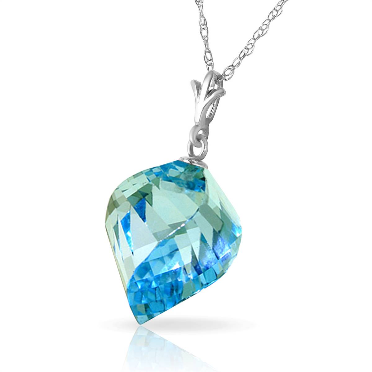 13.9 Carat 14K Solid White Gold Necklace Twisted Briolette Blue Topaz