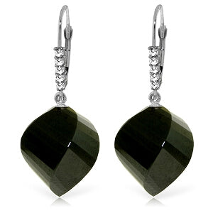 31.15 Carat 14K Solid White Gold Earrings Diamond Briolette Black Spinel