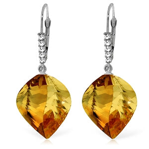 23.65 Carat 14K Solid White Gold Leverback Earrings Diamond Briolette Citrine