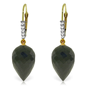 24.65 Carat 14K Solid Yellow Gold Briolette Black Spinel Diamond Earrings