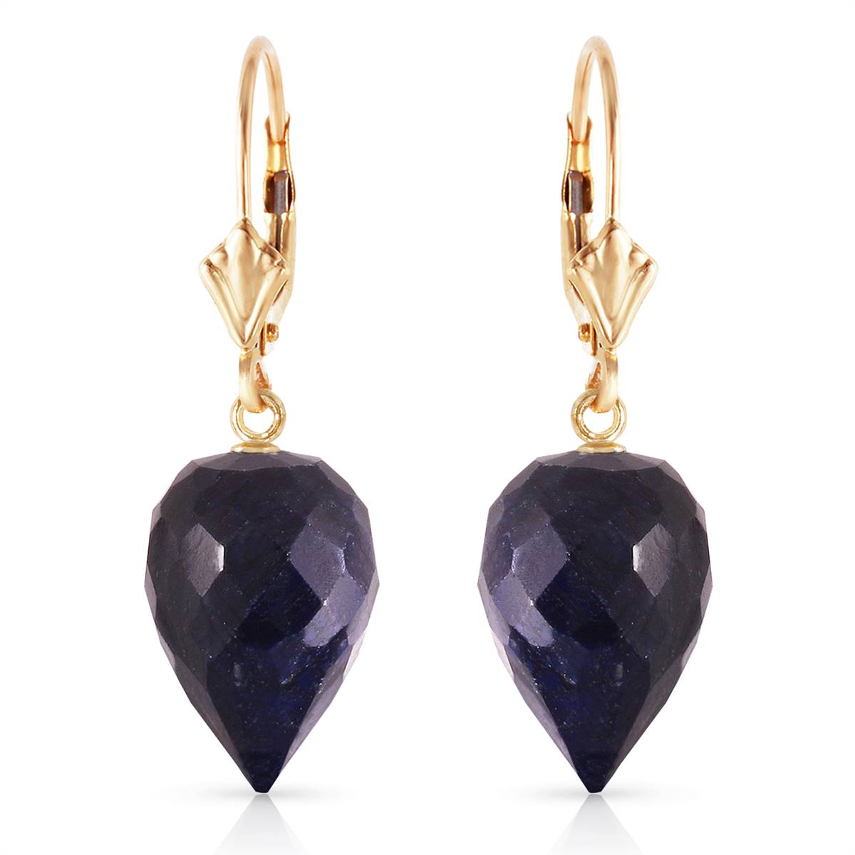 25.7 Carat 14K Solid Yellow Gold Drop Briolette Sapphire Earrings