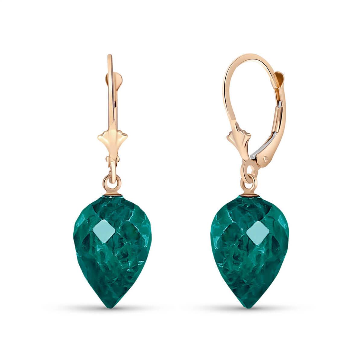 25.7 Carat 14K Solid Rose Gold Drop Briolette Emerald Earrings