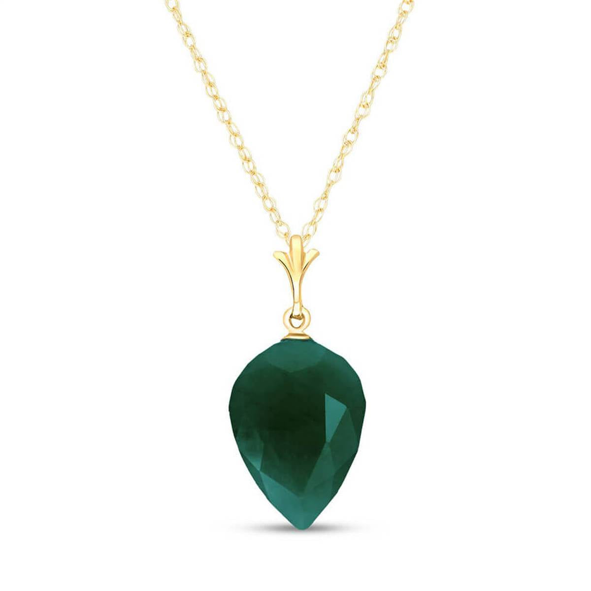 12.9 Carat 14K Solid Yellow Gold Necklace Pointy Briolette Drop Emerald