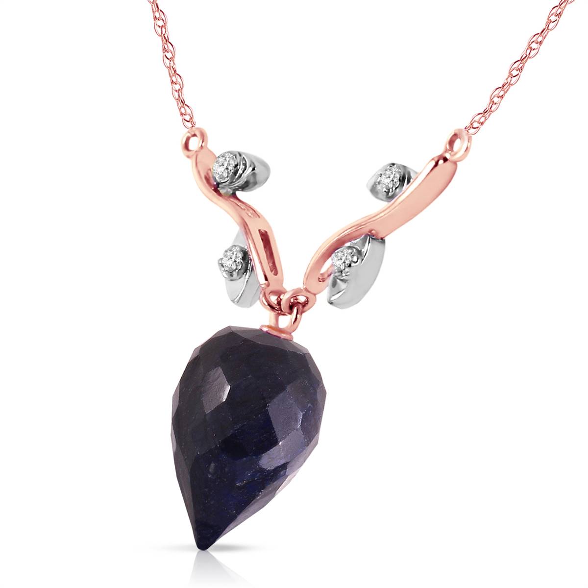 12.92 Carat 14K Solid Rose Gold Romance Sapphire Diamond Necklace