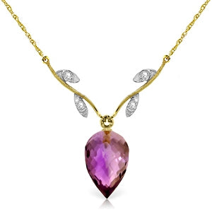 9.52 Carat 14K Solid Yellow Gold Necklace Diamond Briolette Amethyst