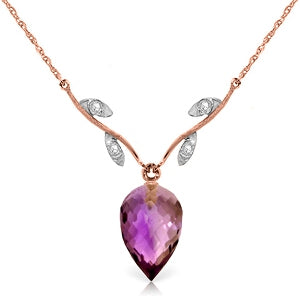 9.52 Carat 14K Solid Rose Gold Necklace Diamond Briolette Amethyst