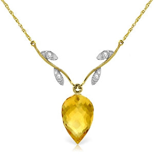 9.52 Carat 14K Solid Yellow Gold Necklace Diamond Briolette Citrine