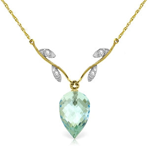 11.27 Carat 14K Solid Yellow Gold Necklace Diamond Briolette Blue Topaz