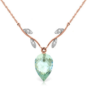 11.27 Carat 14K Solid Rose Gold Necklace Diamond Briolette Blue Topaz