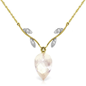 12.27 Carat 14K Solid Yellow Gold Necklace Diamond Briolette White Topaz