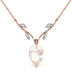 12.27 Carat 14K Solid Rose Gold Necklace Diamond Briolette White Topaz