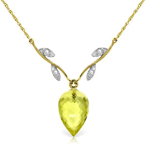 9.02 Carat 14K Solid Yellow Gold Necklace Diamond Briolette Lemon Quartz