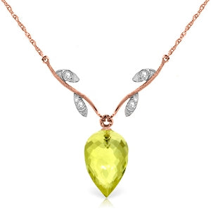 9.02 Carat 14K Solid Rose Gold Necklace Diamond Briolette Lemon Quartz