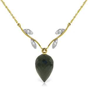 12.27 Carat 14K Solid Yellow Gold Necklace Diamond Briolette Black Spinel