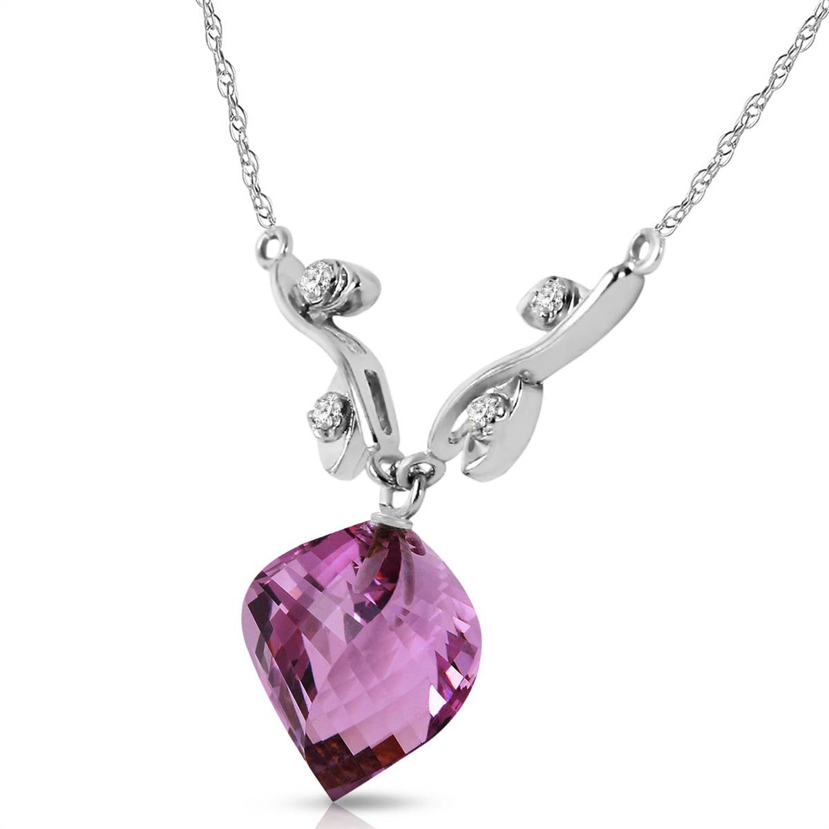 10.77 Carat 14K Solid White Gold Necklace Diamond Twisted Briolette Amethyst