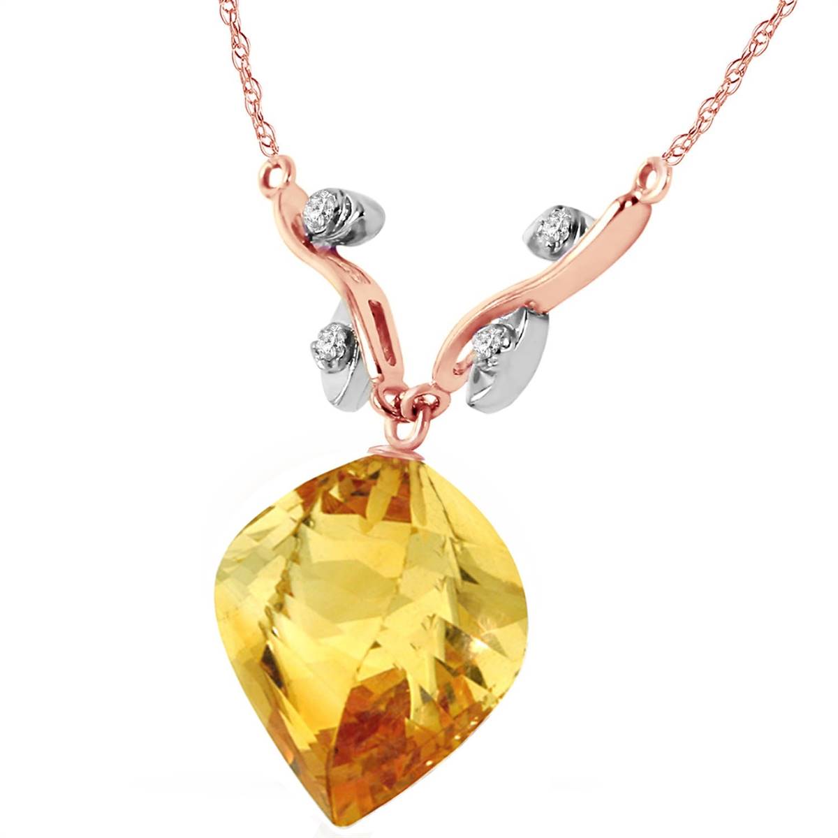 11.77 Carat 14K Solid Rose Gold Necklace Diamond Twisted Briolette Citrine